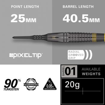 Soft Dartset (3 Stk) Scott Williams Black 90% 20g 2024