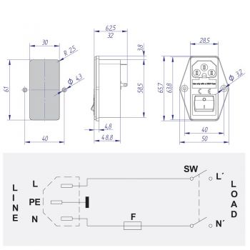 Netzfilter 6 Amp mit Sicherungshalter und Netzschalter