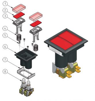 Double Push Buttons square 52,5x52,5 mm low profile