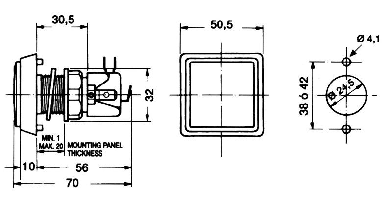 Illuminated Push Buttons 51x51 mm square