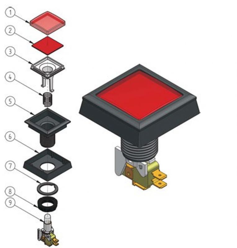 Leuchttaster quadratisch 52,5x52,5 mm  Low Profil