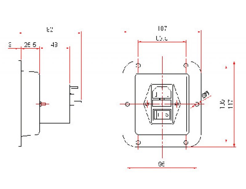 Einbaurahmen für Netzfilter117x107 mm