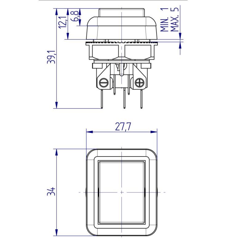Drucktaster mit Beleuchtung rechteckig 34x27.7 mm
