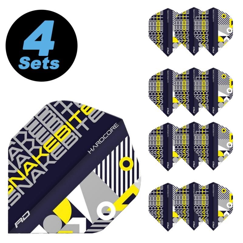 4 Flight Sets (12 pcs) Standard Hardcore Snakebite black / yellow