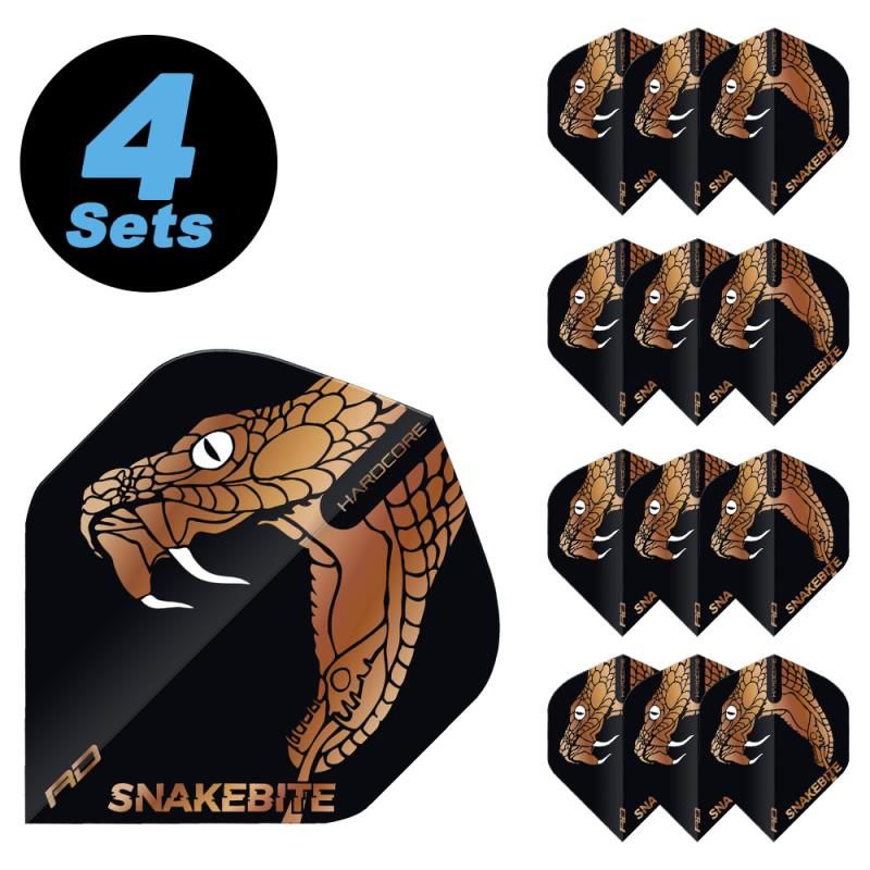 4 Flight Sets (12 pcs) Peter Wright Black & Bronze Snake Hardcore Premium Standard