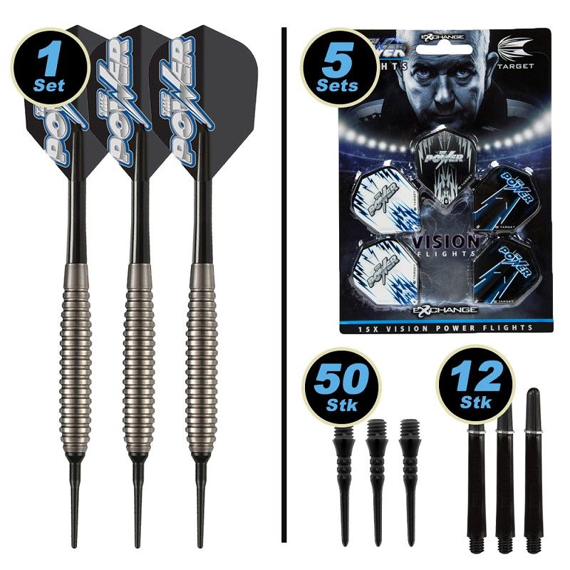 Spieler Starterset (Dartset Softdart, Flights, Schäfte, Spitzen) Silber