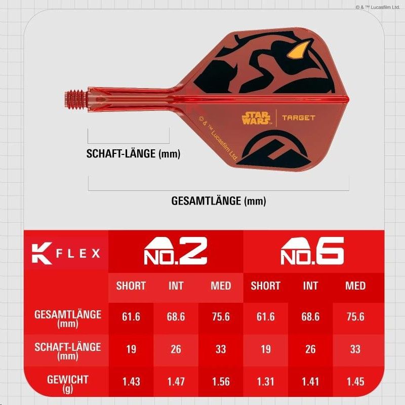 K-FLEX (3 pcs) Flight & Shaft  DARTH MAUL Starwars (No 2)