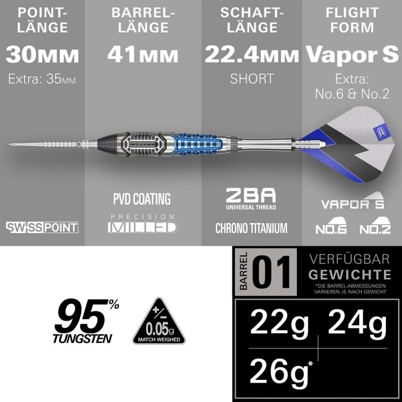 Target Phil Taylor Power Chrono 95% Swiss Point Steeldarts 2026 – 22g / 24g / 26g