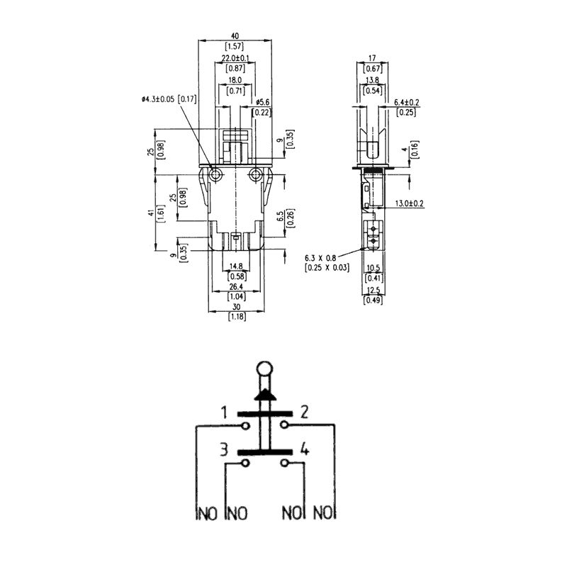 Service switch (door switch) double-pole contact terminal 6.3 x 0.8 mm