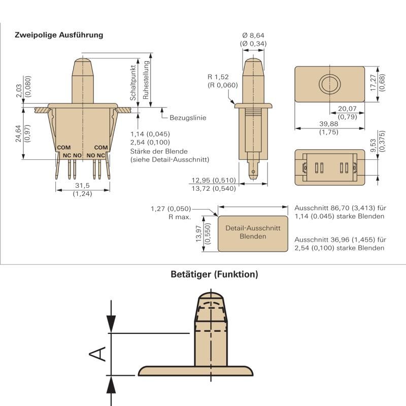 Service switch (door switch) double-pole contact terminal 6.3 x 0.8 mm F79-00AB AgCDO