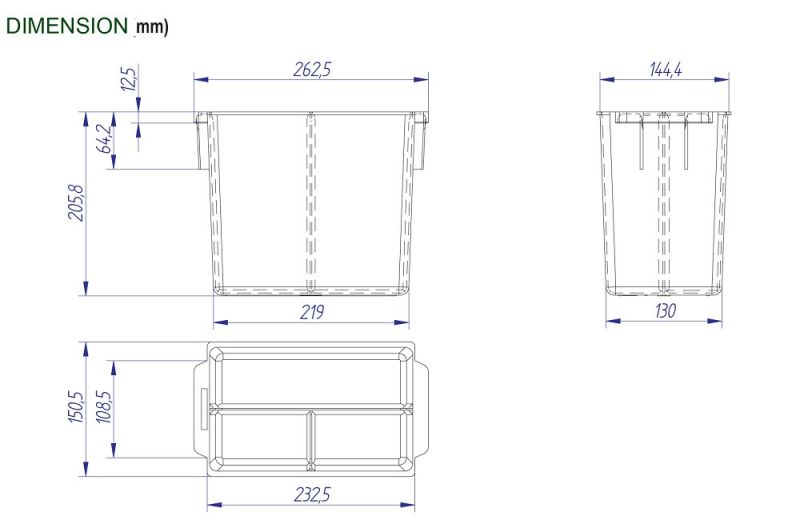 Plastic cashbox for machines 235x80x205 mm