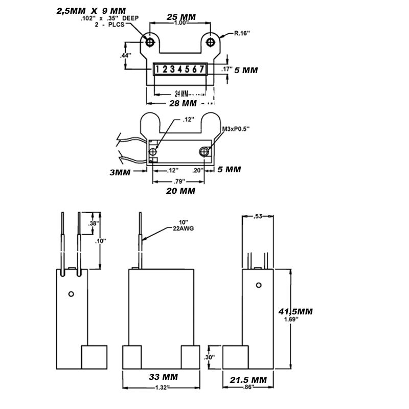 Elektromechanisches Zählwerk 7 stellig 24VDC mit Diode