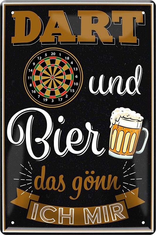 Blechschild - Dart und Bier...das gönn ich mir! - 20 x 30 cm