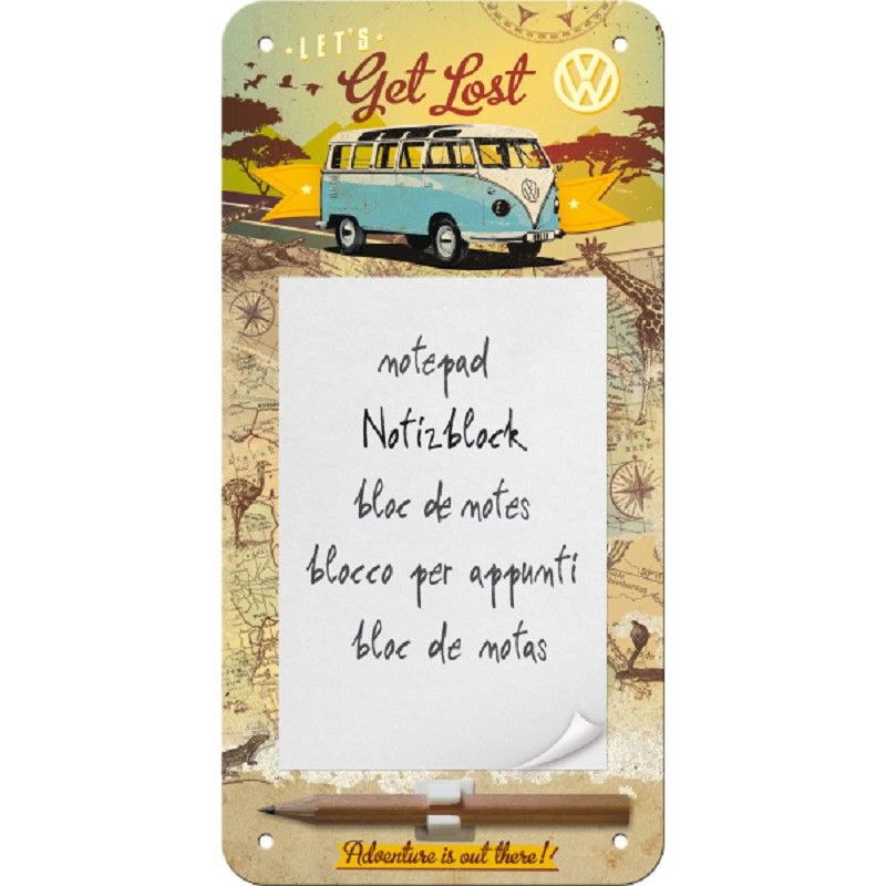 Notizblock Schilder - VW Bulli - Get Lost - 10 x 20 cm